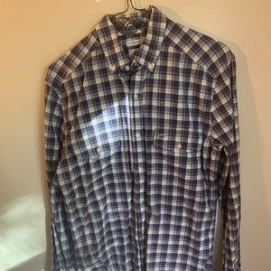 Men's Lacoste Button Down 38 Med Blue Plaid